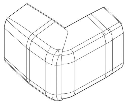 Isometrische tekening van een hoekstuk met heldere lijnen en randen, toont de structuur en vorm van een technisch onderdeel.