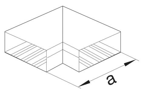 Diagram van een hoekprofiel met gearceerde oppervlakken aan beide zijden, toont een L-vorm. 'a' markeert de zijlengte.