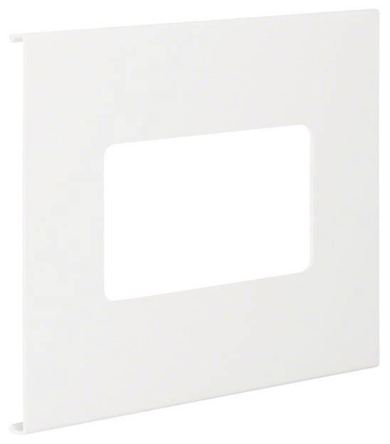 Een witte, rechthoekige kunststofplaat met een rechthoekige uitsparing in het midden.