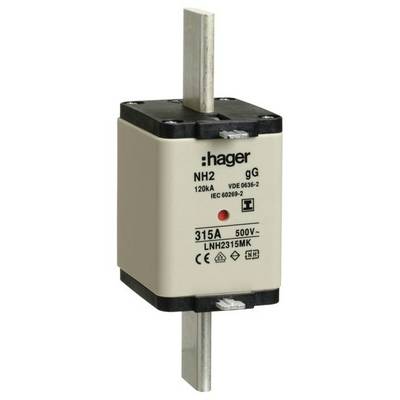 'NH2-zekering, categorie gG, 120kA, 500V, 315A, fabrikant Hager, normen VDE 0636-2 en IEC 60269-2'