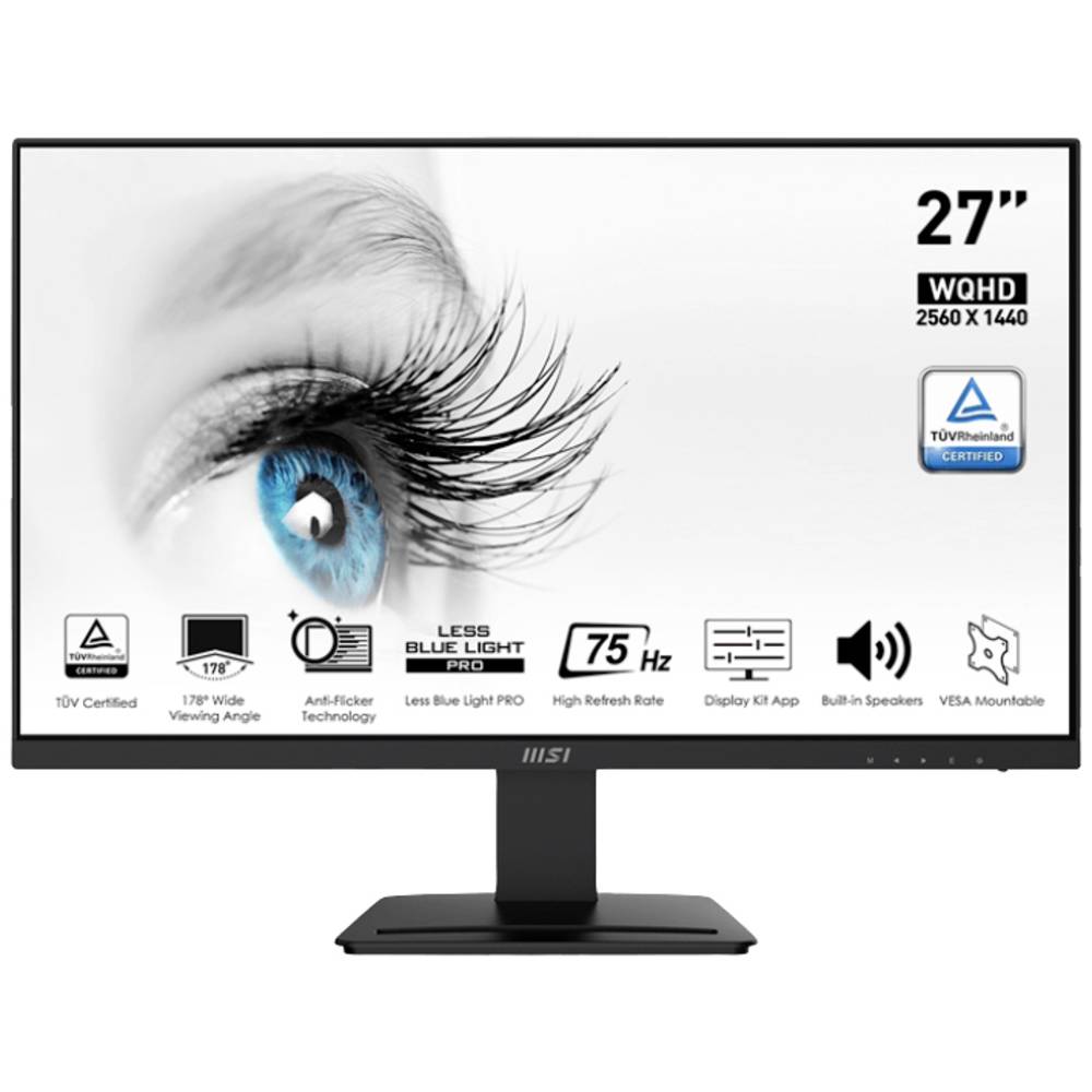 MSI PRO MP273QVDE LED-monitor Energielabel E (A - G) 68.6 cm (27 inch) 2560 x 1440 Pixel 16:9 1 ms DisplayPort, HDMI, Hoofdtelefoon (3.5 mm jackplug) VA LED
