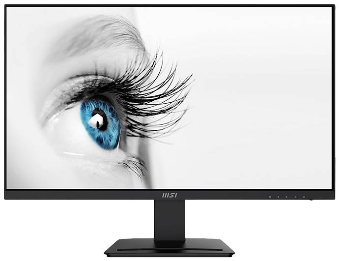Close-up van een computerscherm met een oog met een blauwe iris dat naar rechts kijkt. De afbeelding symboliseert visuele helderheid.