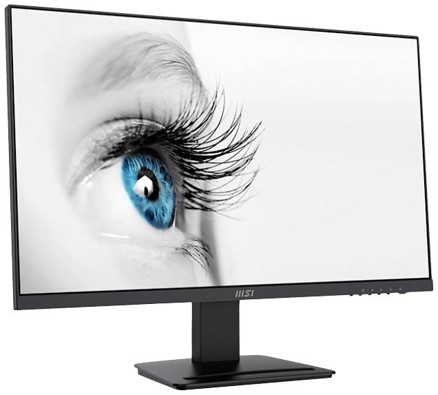 Een computerscherm met een afbeelding van een oog met een blauwe iris en lange wimpers, dat het volledige scherm vult.