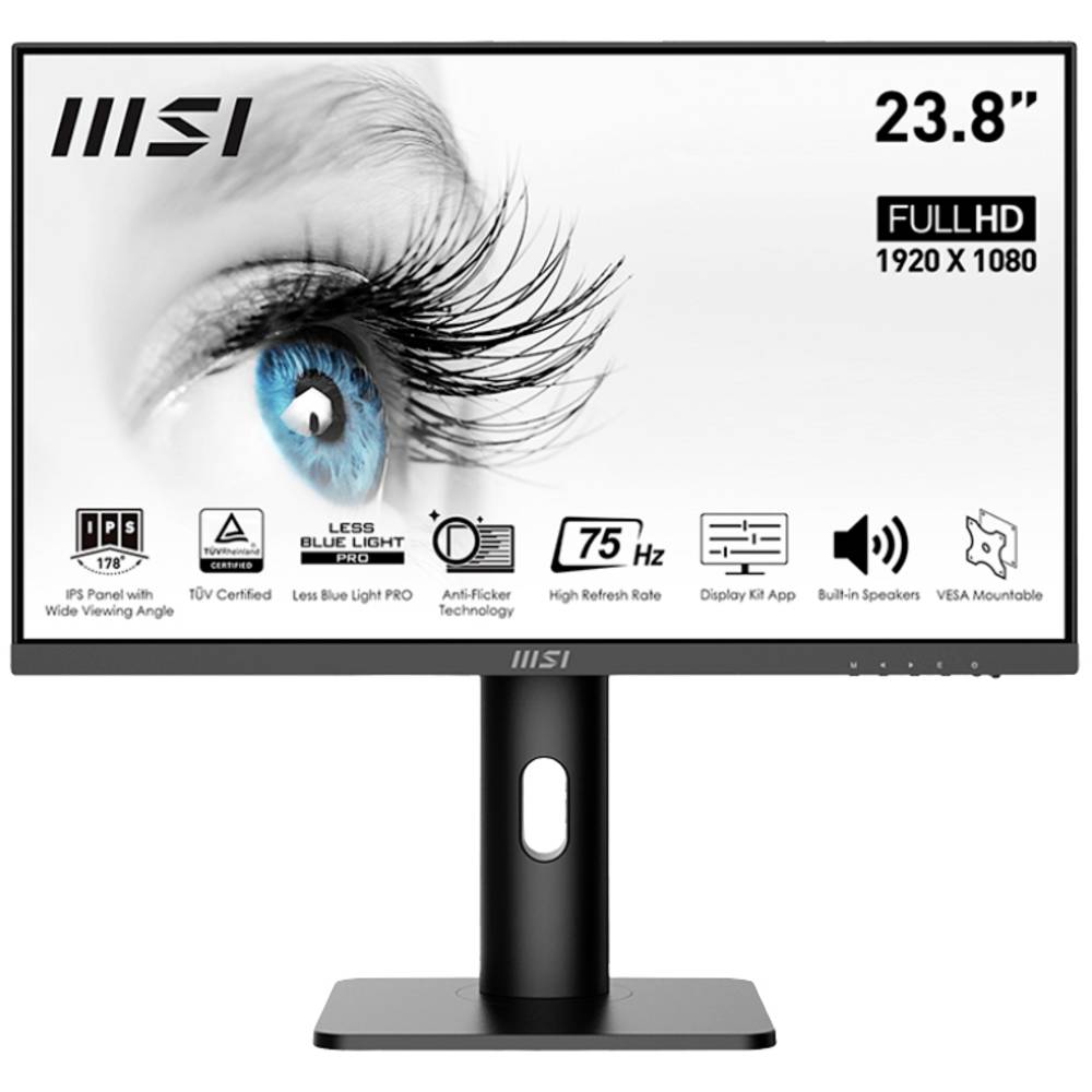 MSI PRO MP243PDE LED-monitor 60.5 cm (23.8 inch) Energielabel E (A - G) 1920 x 1080 Pixel Full HD 5 ms DisplayPort, HDMI, Hoofdtelefoon (3.5 mm jackplug) IPS