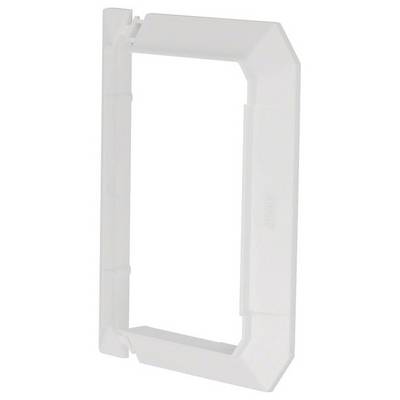 Een rechthoekig wit kunststof frame met rasterontwerp. Mogelijkerwijs een ventilatierooster of decoratief sierpaneel.