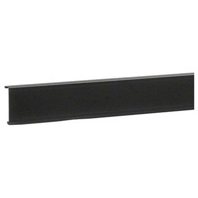 Een lang, zwart, plat metalen stuk dat kan worden gebruikt als constructie-element of steun.