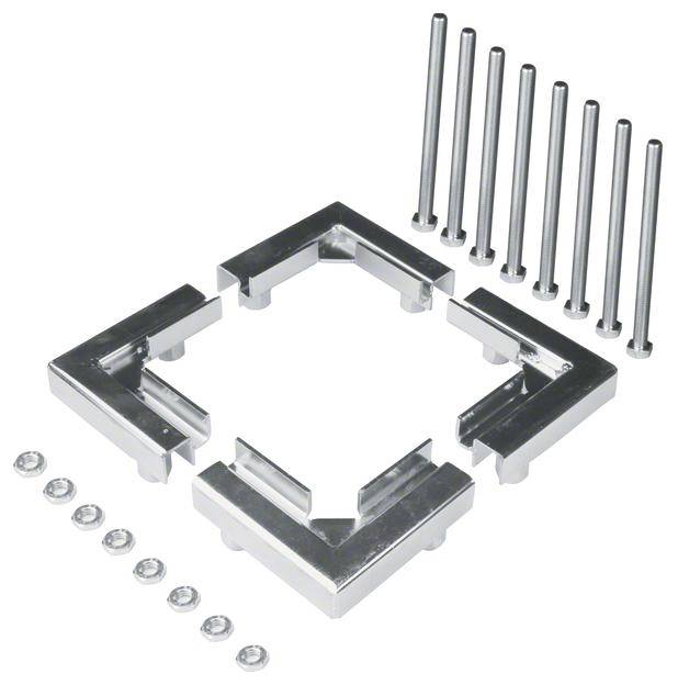 Metalen montagesets met vier hoekverbindingen, tien metalen pinnen en acht schroeven, voor de constructie van stevige frames.