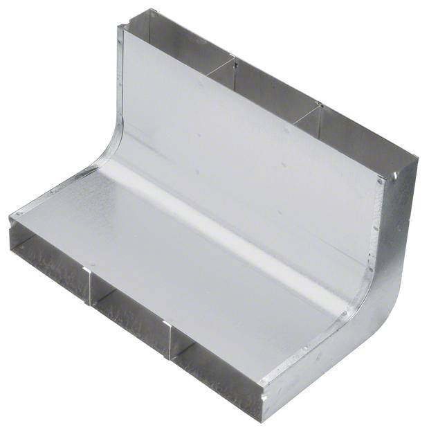 Metalen L-vormig onderdeel met een gladde oppervlakte. Het lijkt te worden gebruikt voor industriële toepassingen of constructies.
