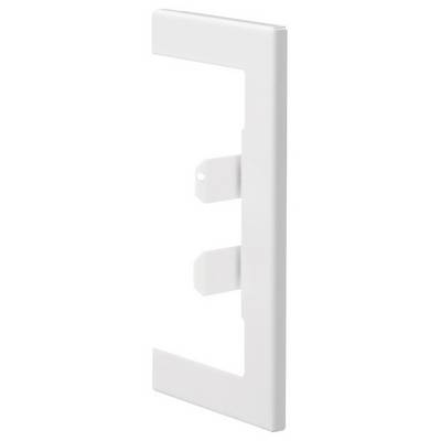 Witte, rechthoekige kunststof afdekking met twee clips, waarschijnlijk geschikt voor wandmontage of het afdekken van apparaten.