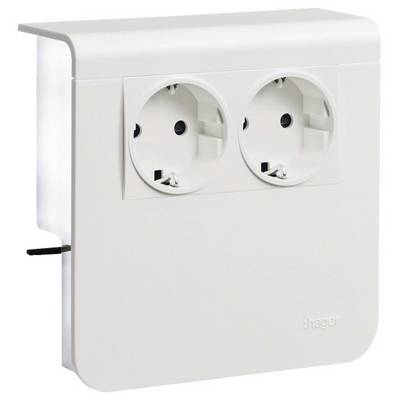 Een wit dubbel stopcontact in modern design, geschikt voor inbouwmontage.