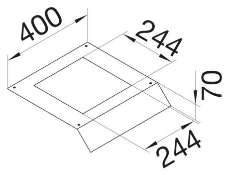 Technische tekening van een rechthoekig ventilatierooster met de afmetingen: breedte 400 mm, hoogte 70 mm, diepte 244 mm.