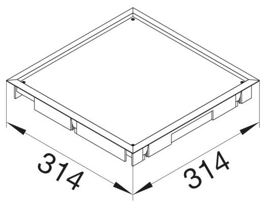 Technische tekening van een vierkante drager met de afmetingen 314 x 314 mm, geaccentueerde diepte en ondersteuningsstructuur.