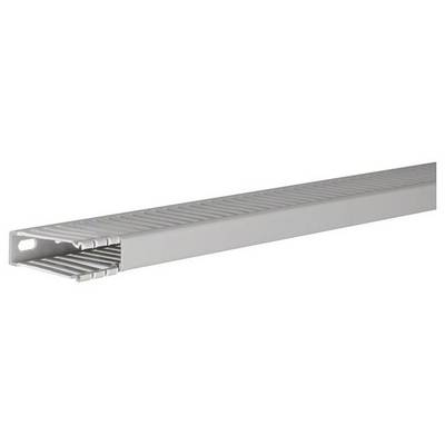 Metalen kabelgoot met zijdelingse openingen, gebruikt voor kabelorganisatie. Zilver geprofileerd ontwerp voor verbeterde grip.