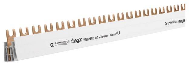 'Eenphalige fasegeleider van Hager, model KDN 208A, met koperen contacten voor veilige stroomverdeling bij 230/400 V.'