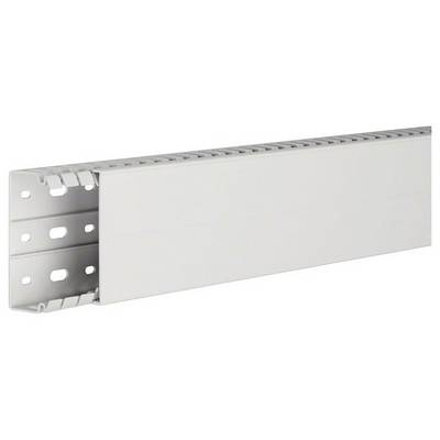 Kunststof kabelgoot met zijdelingse gaten voor wandmontage. Wordt gebruikt voor de organisatie en bescherming van kabels.