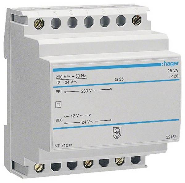 Hager ST312 Veiligheidstransformator 12 V, 24 V 3 A