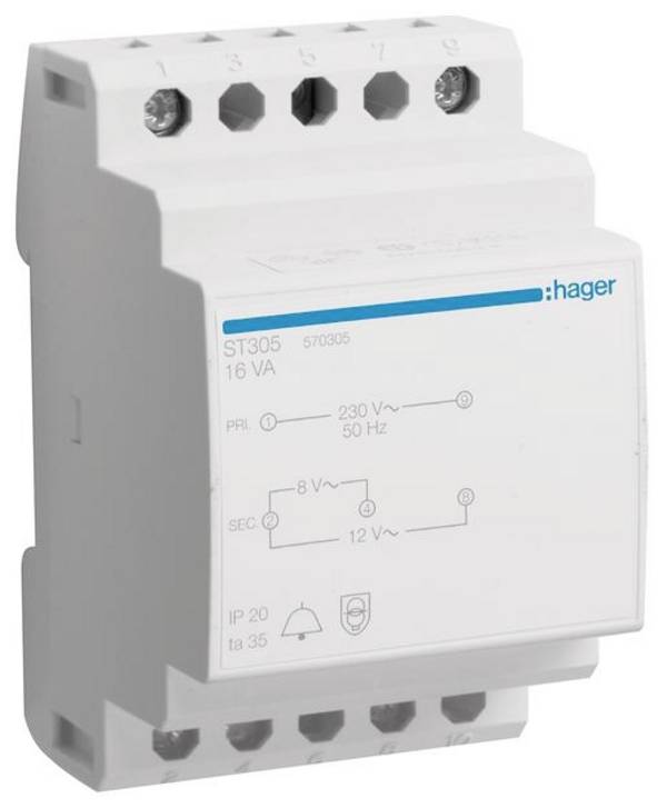 Hager ST305 Beltransformator 8 V, 12 V 2 A