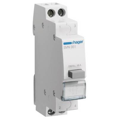 Hager Installatieautomaat SVN 351, 230V, 16A. Eenpolige beveiligingsschakelaar, geschikt voor gebruik in elektrische verdeelkasten.