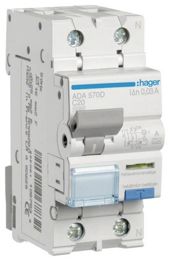 Hager ADA570D Aardlekschakelaar/zekeringautomaat 2-polig 20 A 0.03 A 240 V