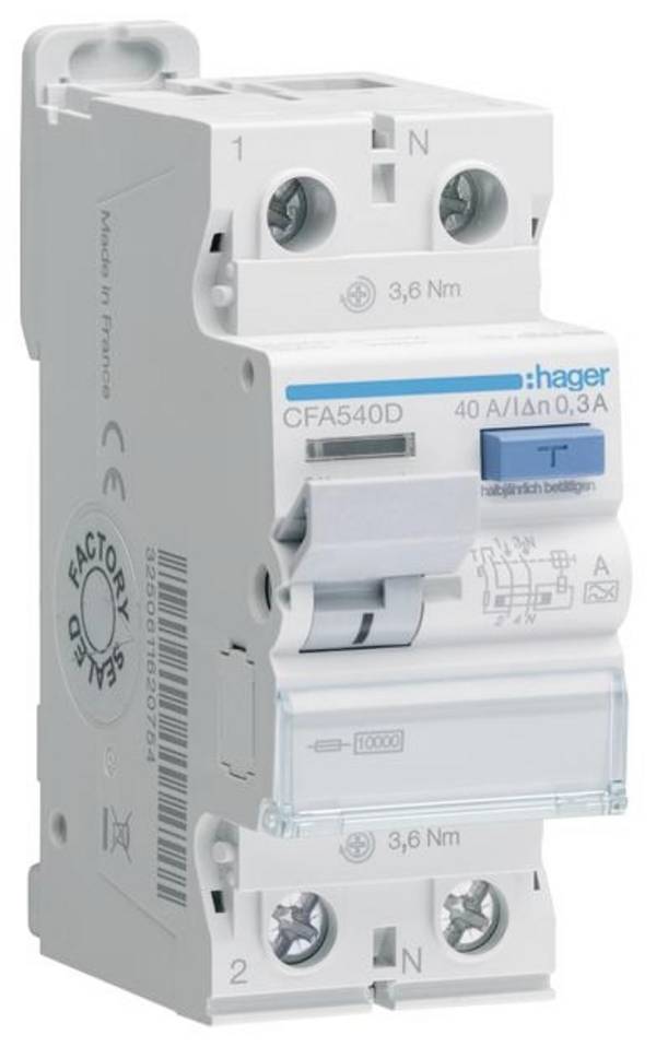Hager CFA540D CFA540D Aardlekschakelaar A 2-polig 40 A 0.3 A 230 V