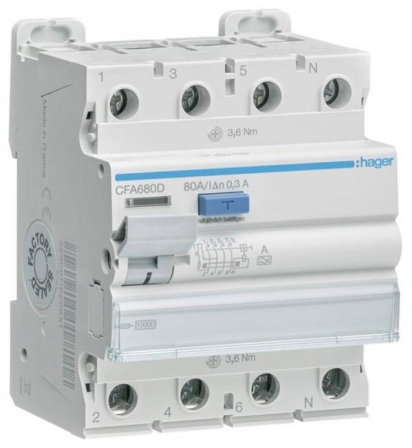 Hager CFA680D CFA680D Aardlekschakelaar  A   4-polig 80 A 0.3 A 400 V
