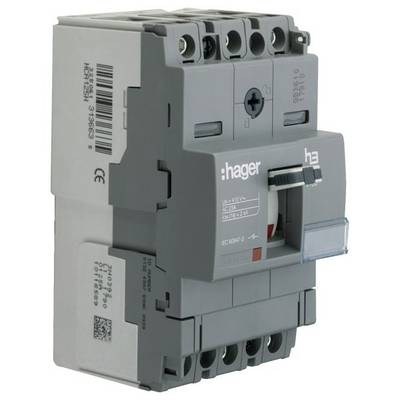 Elektrische beveiligingsschakelaar met merklogo. Schakelaar is grijs, heeft meerdere aansluitingen en technische specificaties op het oppervlak.