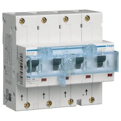 Een driepolige Hager vermogensschakelaar met een blauwe afdekking, gebruikt voor het schakelen en scheiden van elektrische stroomkringen.