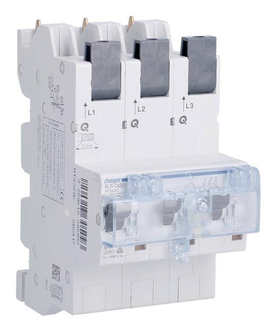 'Een driepolige beschermingsschakelaar met de aanduidingen L1, L2 en L3, gekenmerkt voor het besturen van elektrische belastingen.'