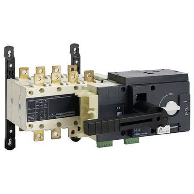 Een elektrische schakelaar met hefboommechanisme, bevestigd op een montageplaat. Geschikt voor gebruik in schakelkasten.