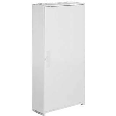 Een witte, rechtopstaande metalen kast met één deur en een handgreep, geschikt voor het opbergen van gereedschappen of apparatuur.