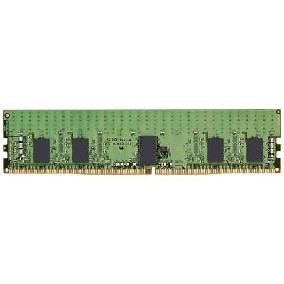 Groen computerRAM-module met meerdere zwarte chips en gouden aansluitingen onderaan. Wordt gebruikt voor gegevensopslag in pc's.
