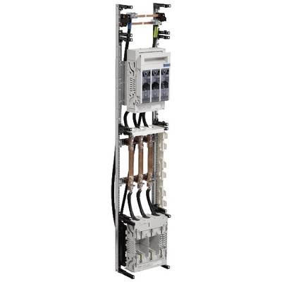 Elektrische schakelkast met meerdere componenten en bekabeling, toont de verticale indeling en aansluitdetails.