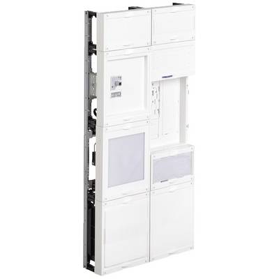 Witte modulaire schakelkast met meerdere secties en bedieningselementen, geschikt voor de installatie van elektrische en elektronische apparaten.
