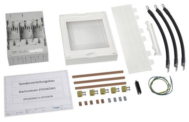 Elektrische nachrustset bestaande uit schakeltoestel, verdeelunit, kabels en aansluitingen voor integratie in bestaande systemen.