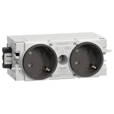 Witte dubbele wandcontactdoos van Hager voor elektrische aansluiting, geschikt voor 250 V, 16 A.