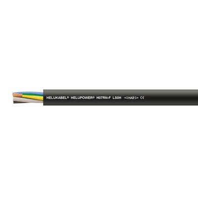 Zwart Helukabel HELUPOWER H07RN-F LSOH-kabel met gekleurde binnenaders, geschikt voor industriële toepassingen.