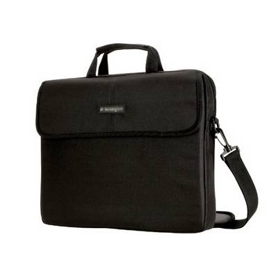 Zwarte laptoptas met handgreep en afneembare schouderband, geschikt voor het veilig vervoeren van een laptop.