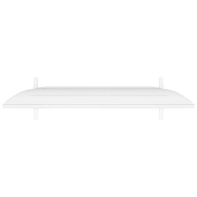 Een witte plafondlamp met een eenvoudig, modern design, gemonteerd aan het plafond.