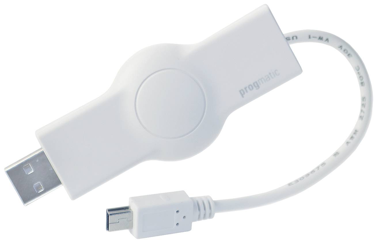 Een witte USB-adapter met kabel en Micro-USB-aansluiting, waarschijnlijk bedoeld om apparaten te verbinden met een computer.