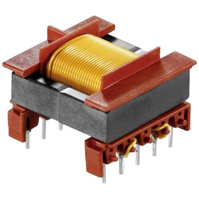 Elektronische transformator met kopergewikkelde spoel, rechthoekige vorm en meerdere aansluitingen, op een witte ondergrond.
