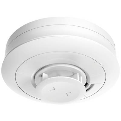 Plafondgemonteerde rookmelder, wit, rond, met centrale sensorunit. Ontwikkeld voor vroegtijdige rookdetectie en verhoging van de veiligheid.