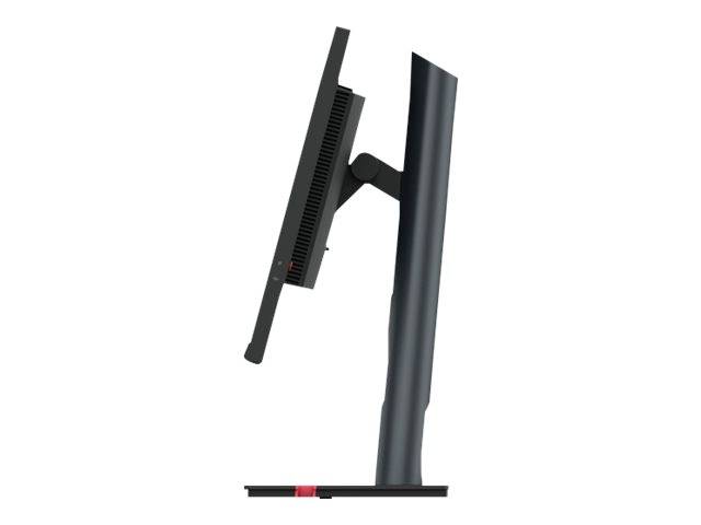 Een moderne computermonitor van opzij, gemonteerd op een verstelbare standaard. Het scherm is licht achterover gekanteld.