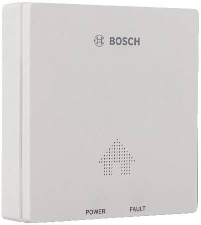 Een wit Bosch-apparaat met een pijl die naar boven wijst en de aanduidingen 'Power' en 'Fault' op de voorkant.