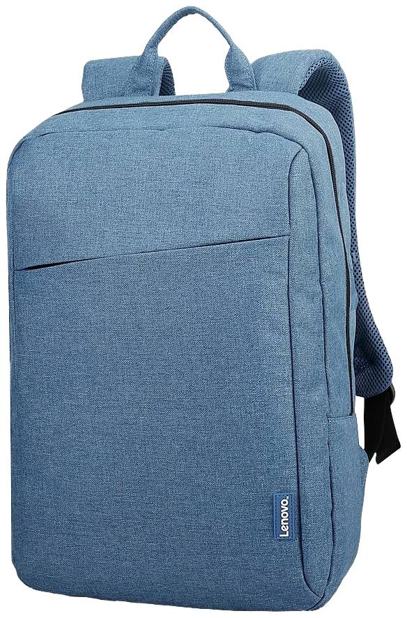 Een blauwe Lenovo-rugzak met een strak design, twee gewatteerde schouderbanden en een handvat bovenaan. Perfect voor dagelijks gebruik en reizen.