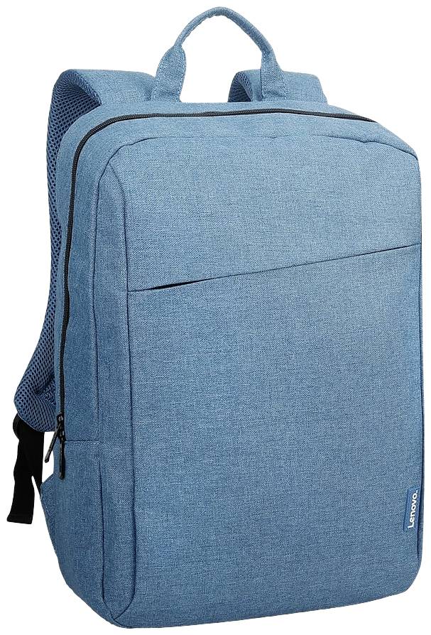 Een blauwe rugzak met een voorvak en een handgreep bovenaan. Geschikt voor dagelijks gebruik of als school- of werkrugzak.