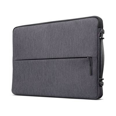Grijze stoffen laptoptas met rits, geschikt voor de bescherming en het vervoer van laptops of tablets.