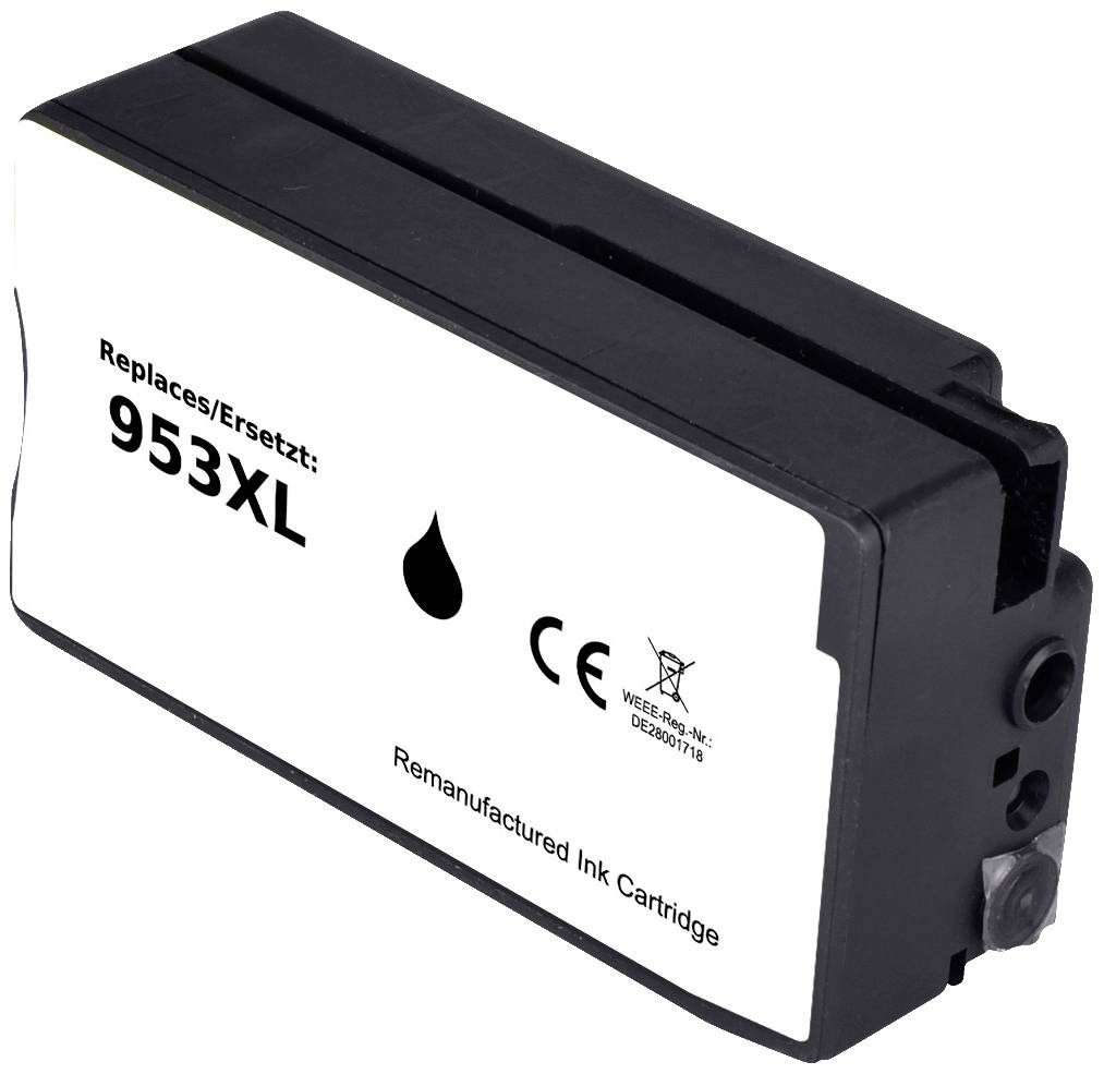Zwarte inktcartridge, compatibel met 953XL, met CE-markering en druppelsymbool, gereconditioneerd.