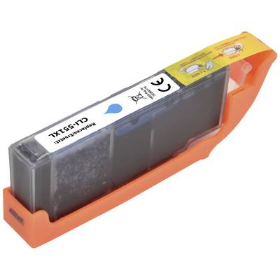 Inktpatroon in een oranje houder met een blauw inktpictogram.