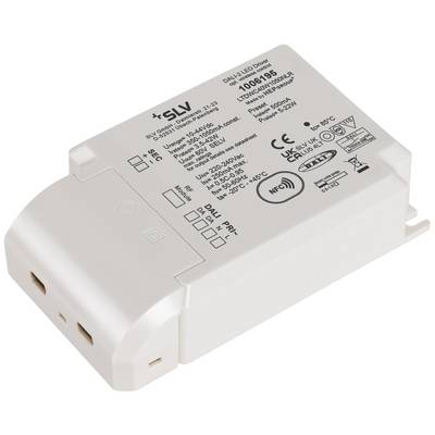 Een rechthoekig LED-driver-behuizing met technische specificaties en fabrikantinformatie op de bovenkant.