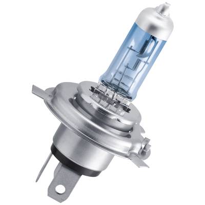 Voertuig-halogenlamp met blauw getint glas en metalen behuizing, typisch voor koplampen, op witte achtergrond.